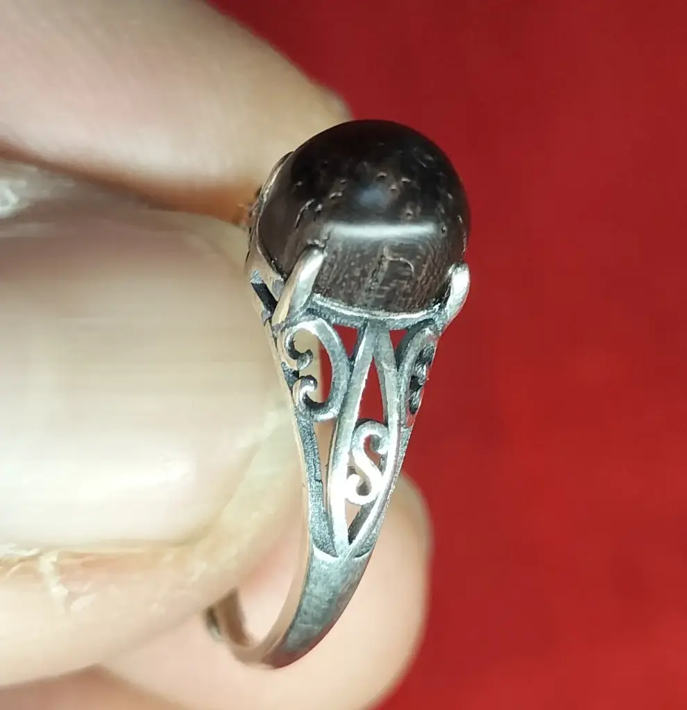 Bague réglable argent et bois teinté