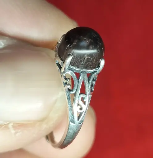 Bague réglable argent et bois teinté
